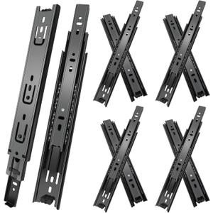 16 inch Drawer Slides 4 Pairs (8pcs) 3 fold Full Extension Side Mount Cabinet Drawer Glides 16" Black Cabinet Rails for Dresser, Cabinet, Kitchen,Trash Can, Wardrobe 100 LB Capacity