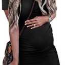 Peauty Maternity Ribbed Crew Neck Bodycon Dress Short Sleeve Baby Shower Dress Casual Lounge Pregnancy Dress Size M