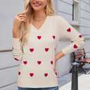Arach&Cloz Women's Spring Tops 2025 Fashion Trendy V Neck Long Sleeve Shirts Knitted Casual Pullover Sweater Clothes (Beige, XL)