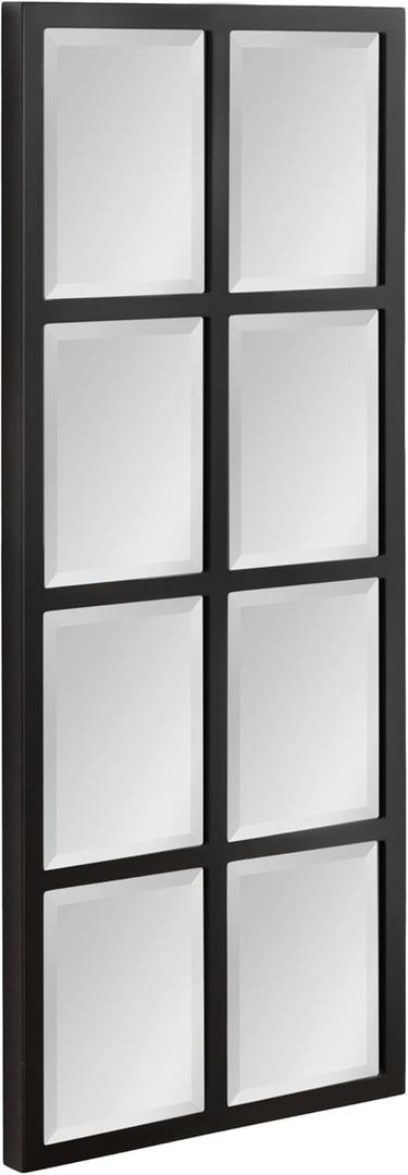 Kate and Laurel Stryker Transitional Panel Wall Mirror, 17 x 42, Black, Modern 8-Pane Tall Window Mirror for Use as Entryway Mirror or Bedroom Mirror Decor (42"L x 17"W)