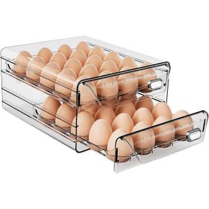 HIYOHIYO Clear 40 Egg Holder for Fridge, High Capacity Egg Storage for Refrigerator, Large Egg Container for Refrigerator, Stackable Eggs Storage Trays for Countertop (2 Layer, 9.8"x 8.5"x 5.5")