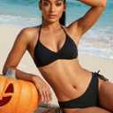 Daci Women Mid Waist Bikini Bottoms - Full Coverage Swim Bathing Suit Bottom Side Tied Swimsuit Bottoms (Black, S)