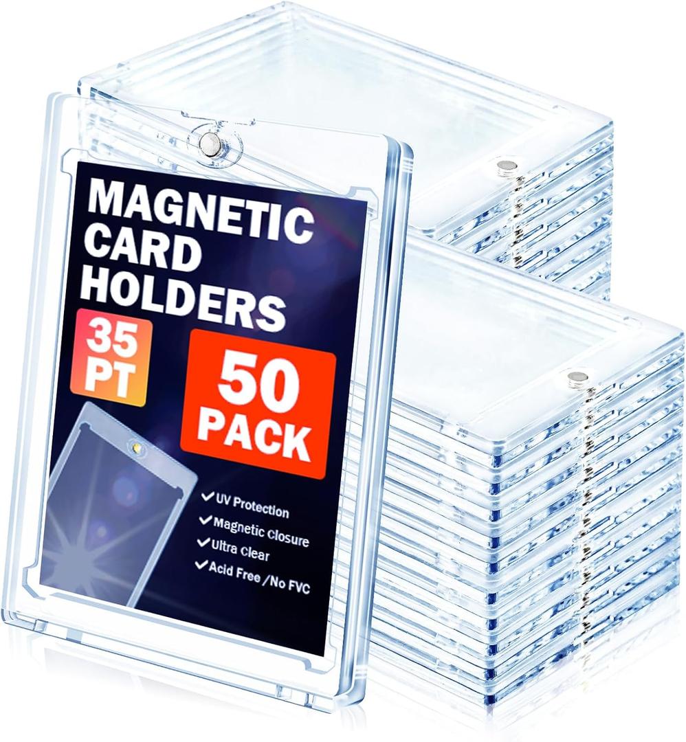 50ct Magnetic Card Holder for Trading Cards, 35 PT Clear Trading Card Sleeves, Hard Plastic Baseball Card Protectors, for Collectible, TCG, MTG, YUGIOH, Football, Sports Cards