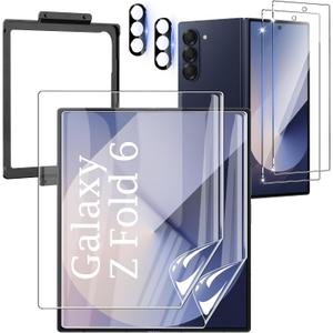 [2Set 6PCS] Screen Protector Compatible with Galaxy Z Fold 6 5G - 2 Inner TPU Film + 2 Outer Tempered Glass + 2 Camera Lens Protectors with Positional Mouting Frame, Bubble Free