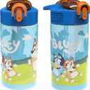 Zak Designs Bluey Kids Water Bottle Durable Plastic Spout Cover and Built-in Carrying Loop, Leak-Proof Water Design for Travel, (16oz, 2pc Set), 2pk
