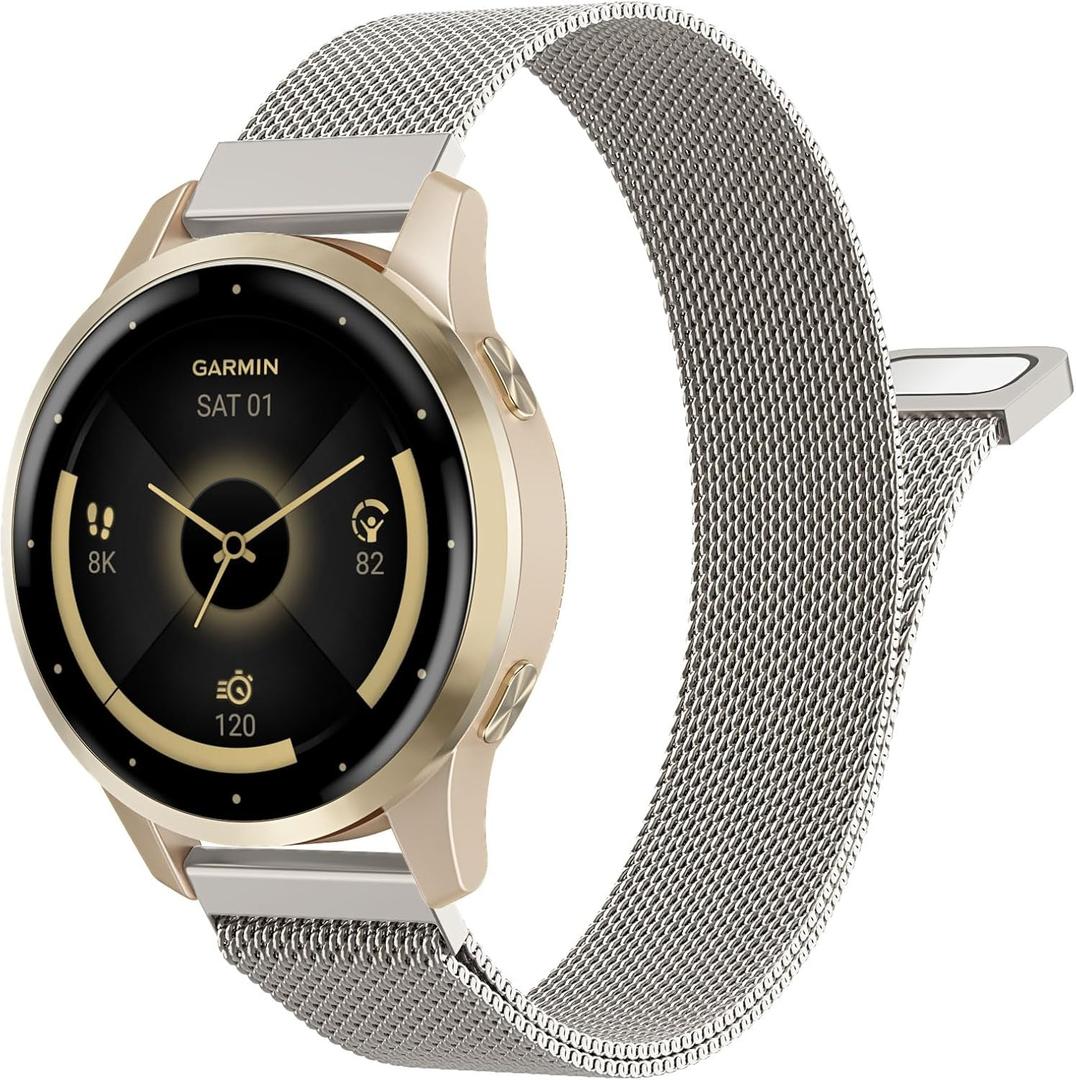18mm 20mm 22mm Metal Watch Band Compatible with Garmin Venu 3S/2S/4/3/Vivoactive 4S/Vivomove 3S/Forerunner 255S/265S/Vivoactive 6/5/3, Quick Release Stainless Steel Mesh Strap for Men Women