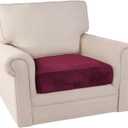 PrinceDeco Stretch Velvet Couch Cushion Cover,Soft Cushion Slipcover for Chair Cushion Furniture Protector Seat Cushion Sofa Cover Width Up to 29.5", Burgundy