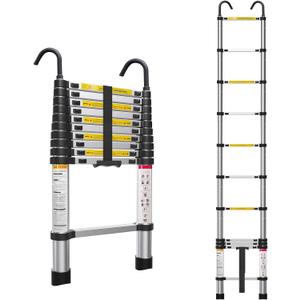 10.5ft Telescoping Ladder, Multi-Purpose Collapsible Ladder with Hook, Aluminum Extension Ladders for Home, Folding Telescoping Ladder for RV, Attic, Daily Use at Home, 330 lbs