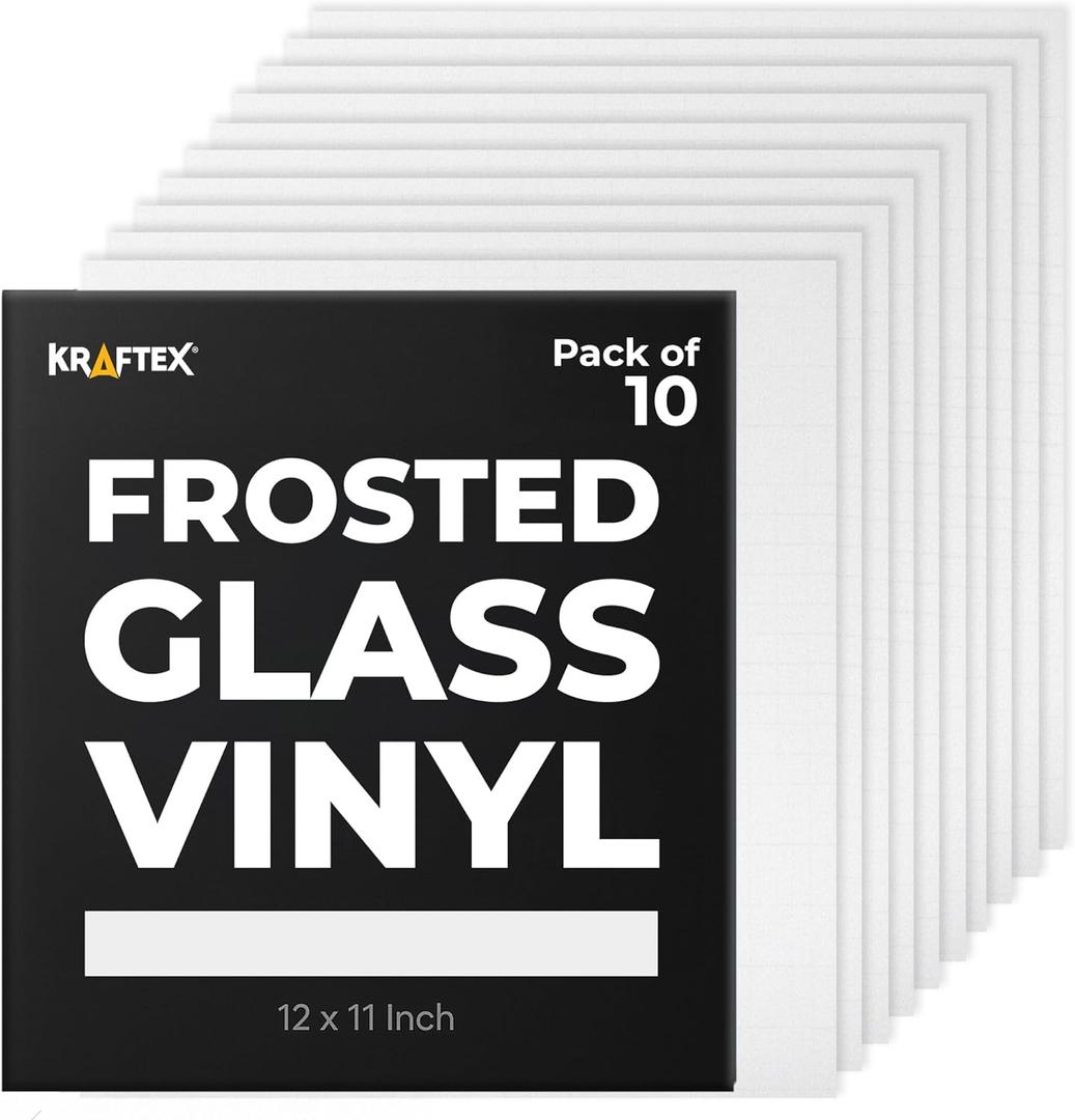 Frosted Vinyl for Glass [12in x 11in] Compatible with Cricut, Silhouette and More. Permanent Adhesive White Translucent Etched Glass Vinyl [Pack of 10]