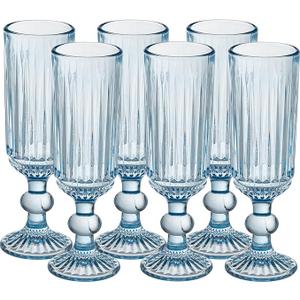 Colored Champagne Flutes Set of 6,5 OZ Elegant Striped Colored Wine Glasses,6 PCS High Transparency Glass Goblets for Wine Wedding Party Bar Drinking Cups Fancy Glasses and Gift Blue