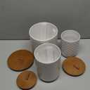 JOJUNO White Ceramic Canister Set with Wooden Lids  3-Piece Airtight Food Storage Jars for Kitchen, Embossed Design, Small/Medium/Large Sizes (30/48/82 oz)  Flour, Sugar, Coffee, Tea Containers