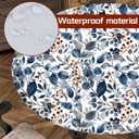 Blue Botanical Round Tablecloth  Fitted Circle Table Cover with Elastic Edge, Waterproof & Washable Polyester Table Cloth for 55" to 66" Indoor/Outdoor Tables (Indigo Garden Berries)