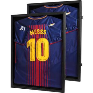 Football Jersey Frame Display Case 2 Pack - Lockable Jersey Display Case with UV Protection - Fits Hockey Soccer Basketball Baseball Shirts - Jersey Shadow Box, Black, 2 Pack