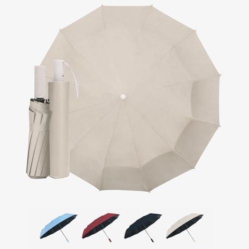 ADFGEGL Large Automatic Umbrella - Windproof Travel Compact Folding Umbrella with Automatic Open & Close for Men and Women -creamy-black