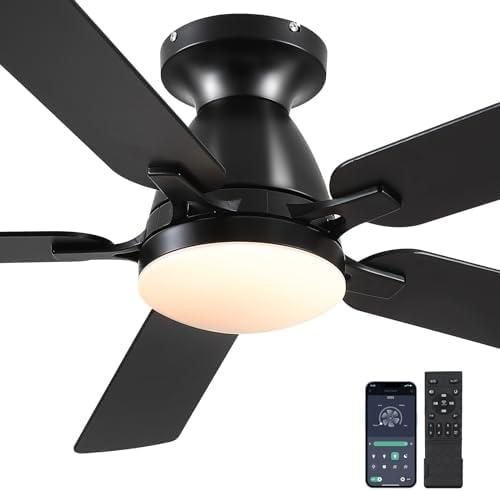Mpayel Ceiling Fans with Lights, 56" Flush Mount Ceiling Fan with Light and Remote/APP Control, Low Profile, Modern Ceiling Fan Reversible, Dimmable, Noiseless, Black for Bedroom