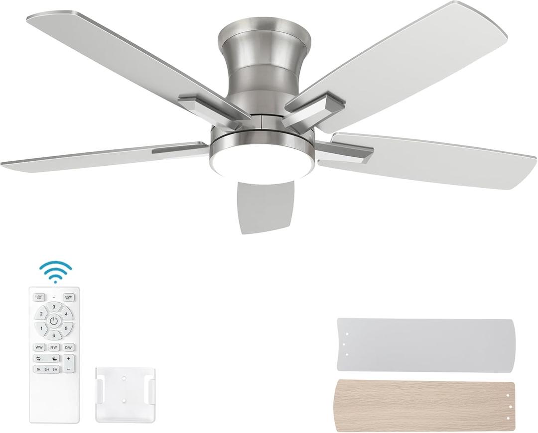 YUHAO 52 Inch Black Ceiling Fan with Light and Remote Control.Noiseless,Dimmable,3CCT,6 Speeds Reversible, DC Ceiling Fans for Indoor or Covered Outdoor