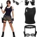 4 Pcs Thigh Holster for Women with Tank Top Thigh Holsters Sunglasses Fingerless Gloves for Halloween Cosplay (Large)