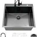 25 Inch Black Drop In Laundry Sink-Bokaiya 25x22 Stainless Steel Drop In Kitchen Sink with Faucet Combo Laundry Room Utility Sinks 16 Gauge Single Bowl 13" Deep Kitchen Sink