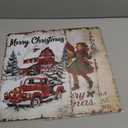 4 Pcs Vintage Christmas Wall Sign Metal Red Truck Little Girl Plaque Sign Decorations Santa Claus Elk Wall Art for Home Coffee Shop Retro Christmas Decor, 8 x 12 Inch