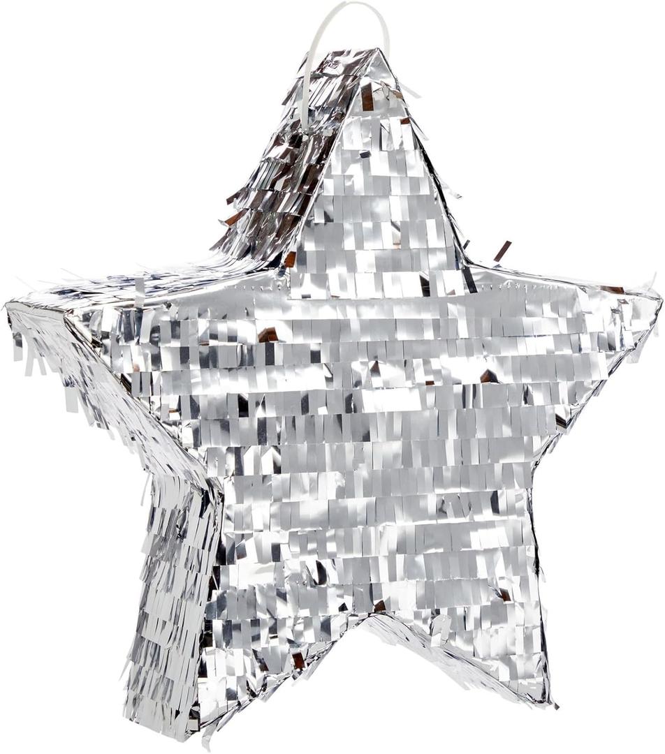 Sparkle and Bash Silver Foil Star Pinata for Kids Birthday, Twinkle Twinkle Little Star Gender Reveal Party Decorations, Baby Shower (Small, 13 x 3 In) - Pinatas for Birthday Party