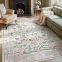 Wonnitar Floral Purple Rug for Bedroom, Washable 5x7 Area Rugs for Dorm, Boho Soft Non Slip Ultra-Thin Indoor Floor Carpet for Kids Room Nursery Living Room Classroom, Light Purple/Pink