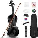 Vangoa 4/4 Full Size Beginner Violin Set, Acoustic Violin for Adults, Teens and Children over 11, Violin Beginner Set (with Hard Case, Rosin, Shoulder Rest, Bow, Spare Strings, Mutes and Black Set)