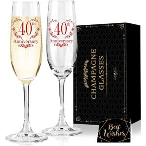 Hexagram 40th Anniversary Champagne Flutes Gift, 40th Anniversary Couple Gifts for Husband, Anniversary's Wedding Gift for Parents, 40 Year Anniversary's Decorations Champagne Glasses Set of 2