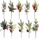 10 Pack Christmas Tree Picks with Gold Slive Ornaments,12-15Inch Red Derry Stems with Pinecone for Floral Arrangements DIY Crafts