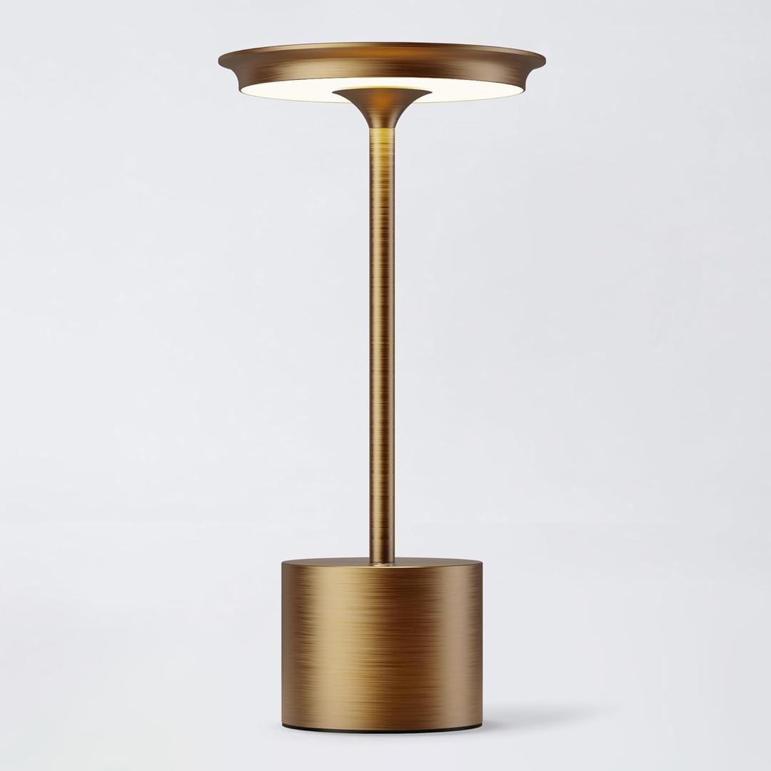 Cordless Table Lamp,Rechargeable 6000mAh Battery Operated Portable Light, 3 Color Stepless Dimmable Battery Table Lamps, LED Table Light for/Restaurant/Outdoor/Patio(Bronze)