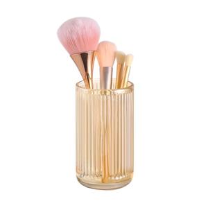 DASITON Makeup Brush Holder Organizer, Crystal Glass Makeup Brushes Storage Holder, Vintage Make Up Brush Cup for Vanity, Pen Pencil Holder for Desk, Toothbrush Holders for Bathroom (Coffee L)
