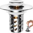 2 Pack Ideandrain Upgraded Bathroom Sink Stopper Drain Strainer for 1.1-1.45 Inch, Brass Bullet Core, All Metal Cover, Pop Up Stainless Steel Drain Filter with Basket Hair Catcher, Cross Bore