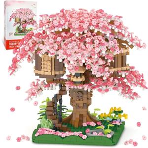 Cherry Blossom Bonsai Tree Micro Building Set, Japanese Sakura Tree House Model Sets for Kids 12-14, Flowers House Mini Bricks Building Kit, Creative Gift for Adults(2000 PCS)