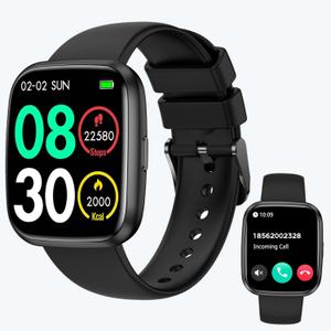 Smart Watches for Men/Women, 1.75" Bluetooth Call, AI Voice Smartwatch, 24/7 Heart Rate Monitor, Blood Pressure/SpO2/Sleep Tracker, IP68 Waterproof, 100+ Sports Fitness Tracker for Android iOS Black