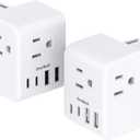 2 Pack Germany France Travel Plug Adapter with 3 Outlets 4 USB Charging Ports(2 USB C), Type E/F International Power Adapter, Travel Essentials US to Europe France Germany South Korea Netherlands