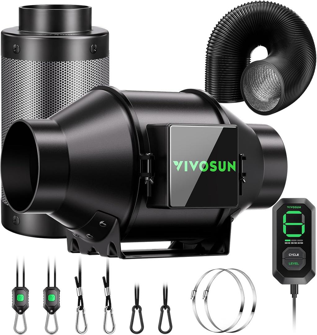 VIVOSUN Smart Air Filtration G4 Kit 4", AeroZesh G4 Inline Duct Fan with E12 Speed Controller, Carbon Filter & 8' Ducting, Cooling & Ventilation System for Grow Tents, Indoor Gardening, Hydroponics
