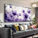 Wall Art for Living Room Decor Purple Floral Picture Prints Modern Watercolor Poppy Painting Artwork Home Decor Framed Wall Decor Large Size 24 x 48 in Ready to Hang