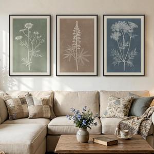 Framed Boho Botanical Wall Art for Living Room, 3 Piece Modern Farmhouse Neutral Floral Canvas Painting Prints, Minimalist Vintage Flower Plants Line Artwork for Bedroom Hallway Wall Decor, 24x36, 24" W x 36" H x 3Pcs