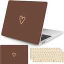 Seorsok Compatible with MacBook Air 13 Inch Case 2020 2019 2018 Release A1932 A2179 M1 A2337 Touch ID, Gold&Cute Heart Pattern Plastic Hard Shell Case with Keyboard Cover,Dark Brown