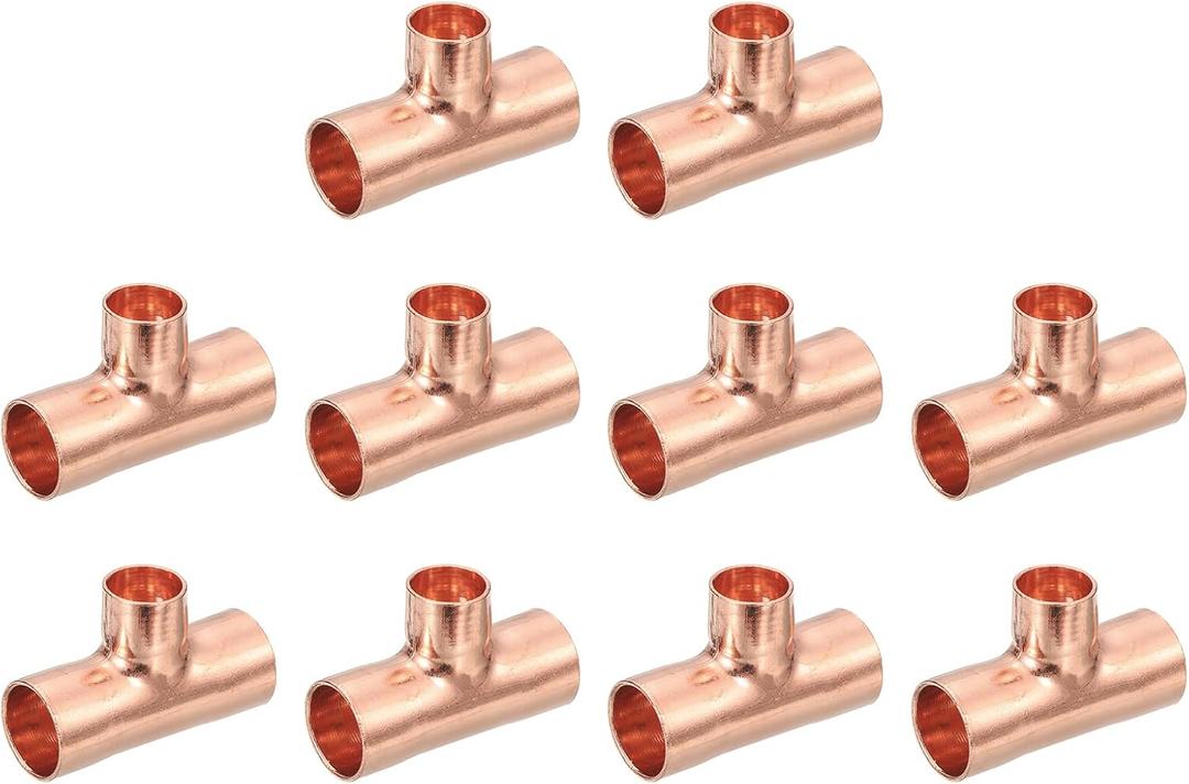 uxcell 12.7mmx10mmx12.7mm (0.5"x0.31"x0.5") Copper Reducing Tee Copper Pressure Pipe Fitting Connector for Plumbing Supply and Refrigeration 10pcs