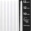 CANDWAX 12 inch White Taper Candles - Set of 12 Candle Sticks Ideal for Christmas Decorations - Dripless Smokeless Long Burning Unscented White Candlesticks - Tapered Christmas Candles for Home Decor