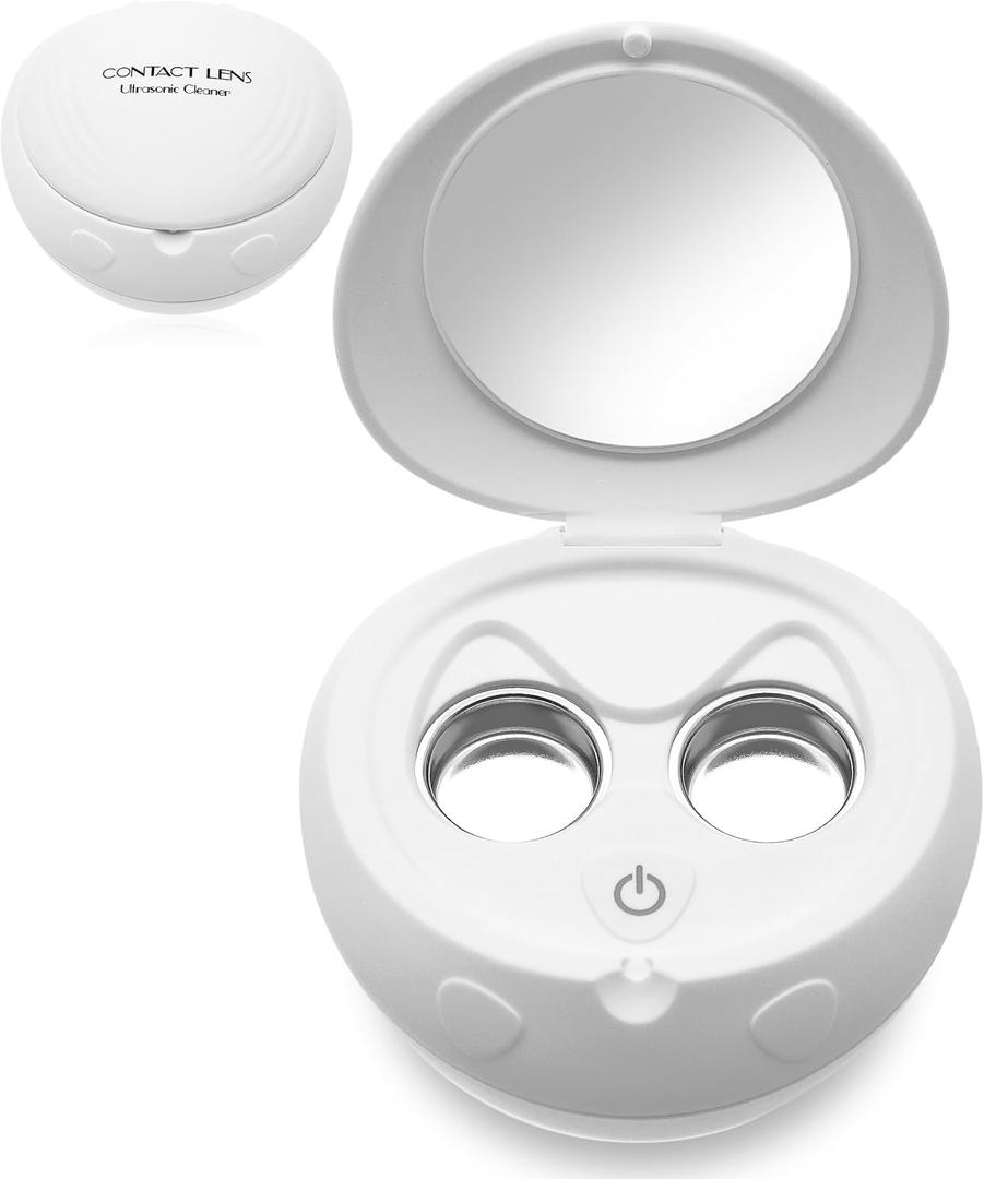 Ultrasonic Contact Lens Cleaner Rechargeable Eye Contact Cleaner with Vanity Mirror Compact Contact Lens Cleaner Support Fast Cleaning Fits Hard, RGP, Orthokeratology Lens (Upgraded Version)
