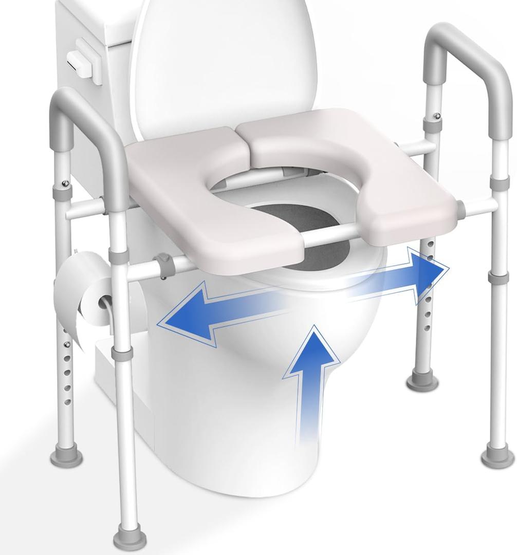 Raised Toilet Seat with Handles - Width & Height Adjustable Toilet Seat Risers for Seniors, Heavy Duty Handicap Toilet Riser, Fit Any Toilet, Up to 400lbs