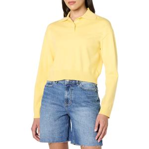 The Drop Women's Joan Splitneck Polo Long Sleeve Sweater (Pale Bananna), S