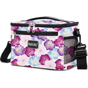 BEIMILY Lunch Bag for Women/Men,Reusable Lunch Box Small Lunch Bag Soft Sided,Leakproof Cooler Bag for Office Work Picnic Beach with Adjustable Shoulder Strap (lily flower)