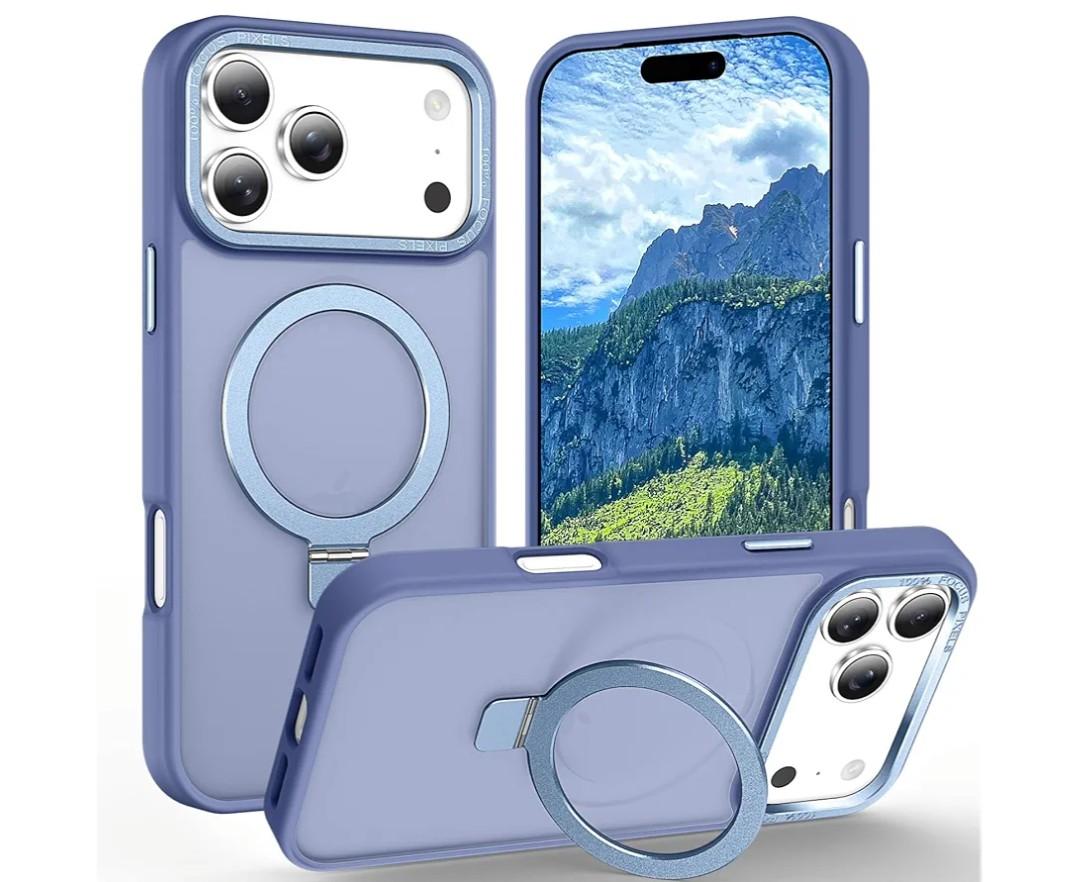Magnetic for iPhone 17 Pro Case with Ring Stand, [10 FT Drop Protection] [Velvety Touch] Slim Translucent Matte Back Shockproof Phone Case for iPhone 17 Pro 6.3'', Sierra Blue