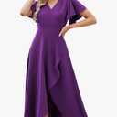 Long Black Formal Dresses for Women Gowns Evening Party Cocktail Dress,Split Elegant V Neck Wrap Ruffle Wedding Guest Dresses XL