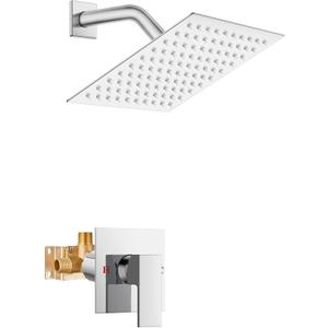 Airuida Shower Faucet Set Bathroom Rain Shower System SUS304 Stainless Steel Single Handle With Male Threads Rough-in Valve Shower Trim Kit 8 Inch Wall Mount Shower Head Chrome Polish