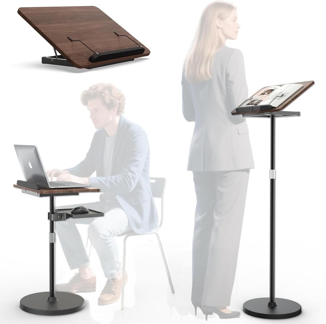 Lectern Podium Stand - Dual-Use Floor and Desktop Book Holder Stand, Height Adjustable Podium Lectern for Church, Weddings,Speech,Classroom-Black