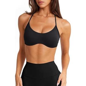 LASLULU Womens Sexy Y Back Sports Bra Padded Racerback Spaghetti Strap Workout Yoga Gym Athletic Bras Tops Bralettes S