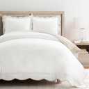 Lush Decor Coastal Chic Scalloped Edge Cotton Duvet Cover Set, 3 Piece Set, Full/Queen, Neutral & White - Queen Bedding Set - White Duvet Cover Queen - Coastal Decor